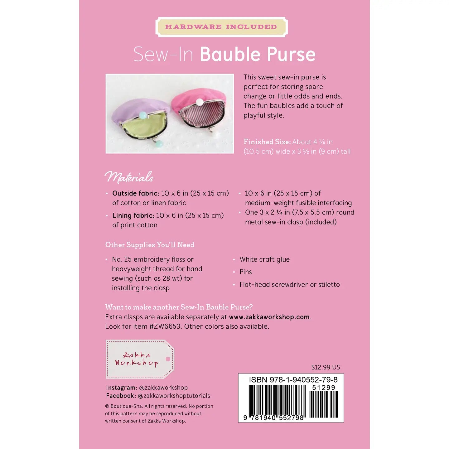 Sew-In Bauble Purse | Pattern + Hardware