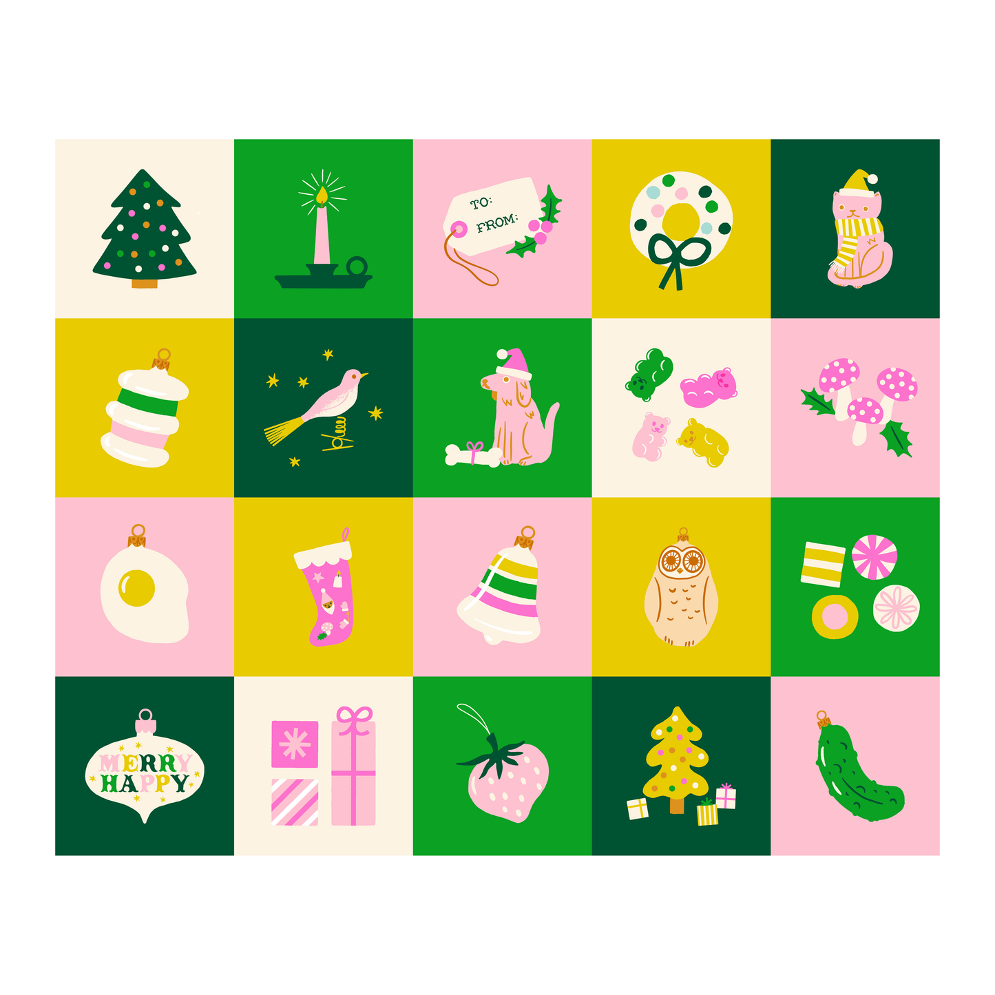 Merry Happy in Verdant | 1 Yard Panel
