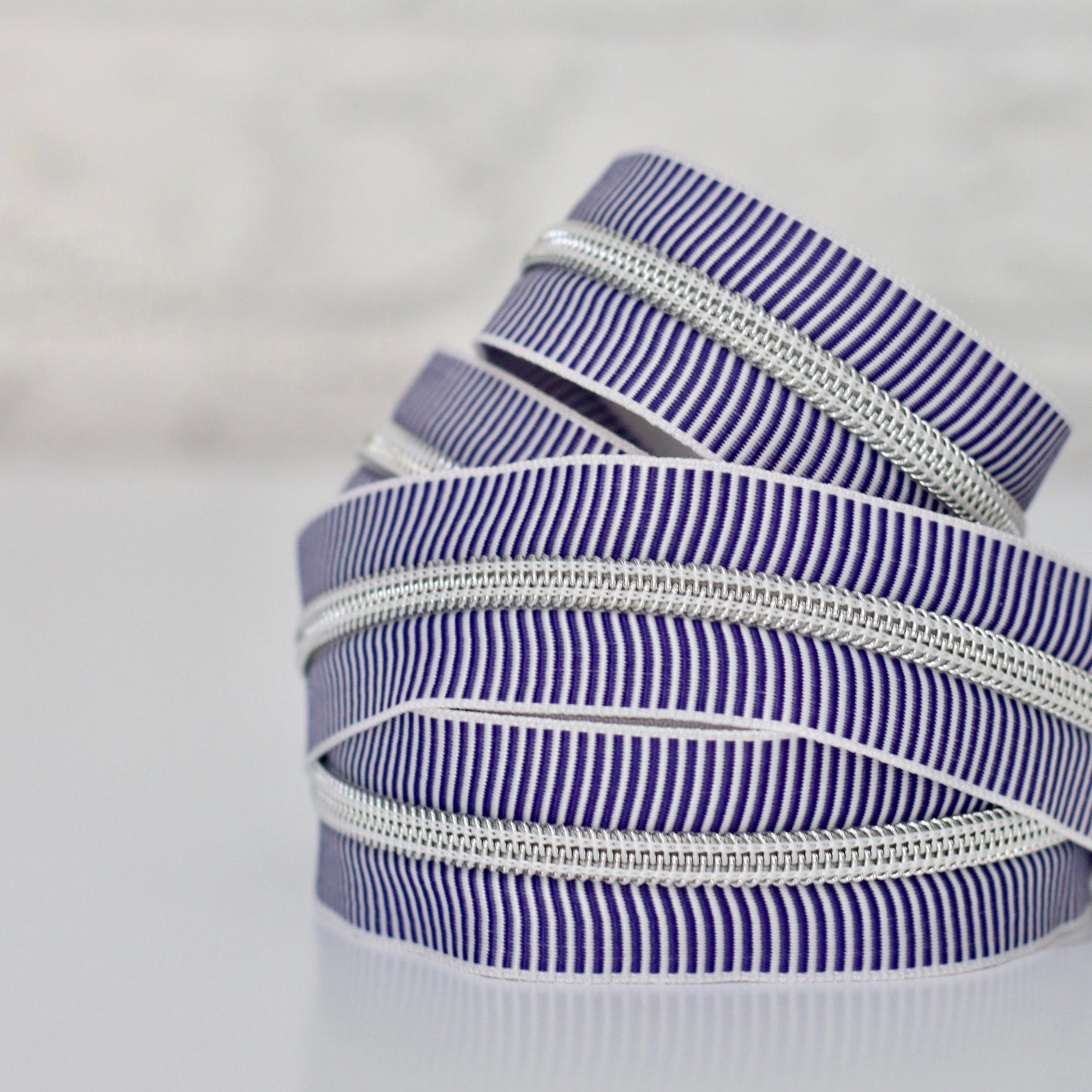 Purple Stripe + Silver | Zipper by the Yard