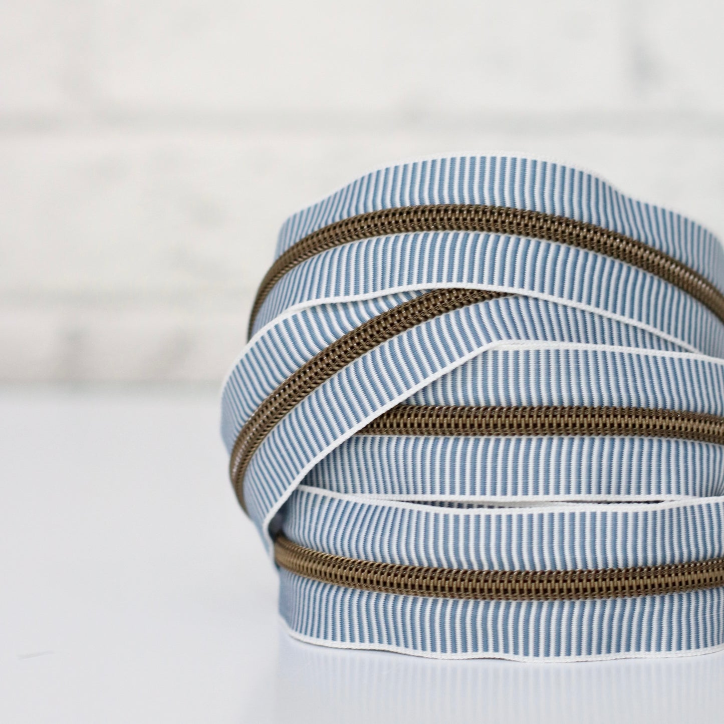 Blue Stripe + Bronze | Zipper by the Yard