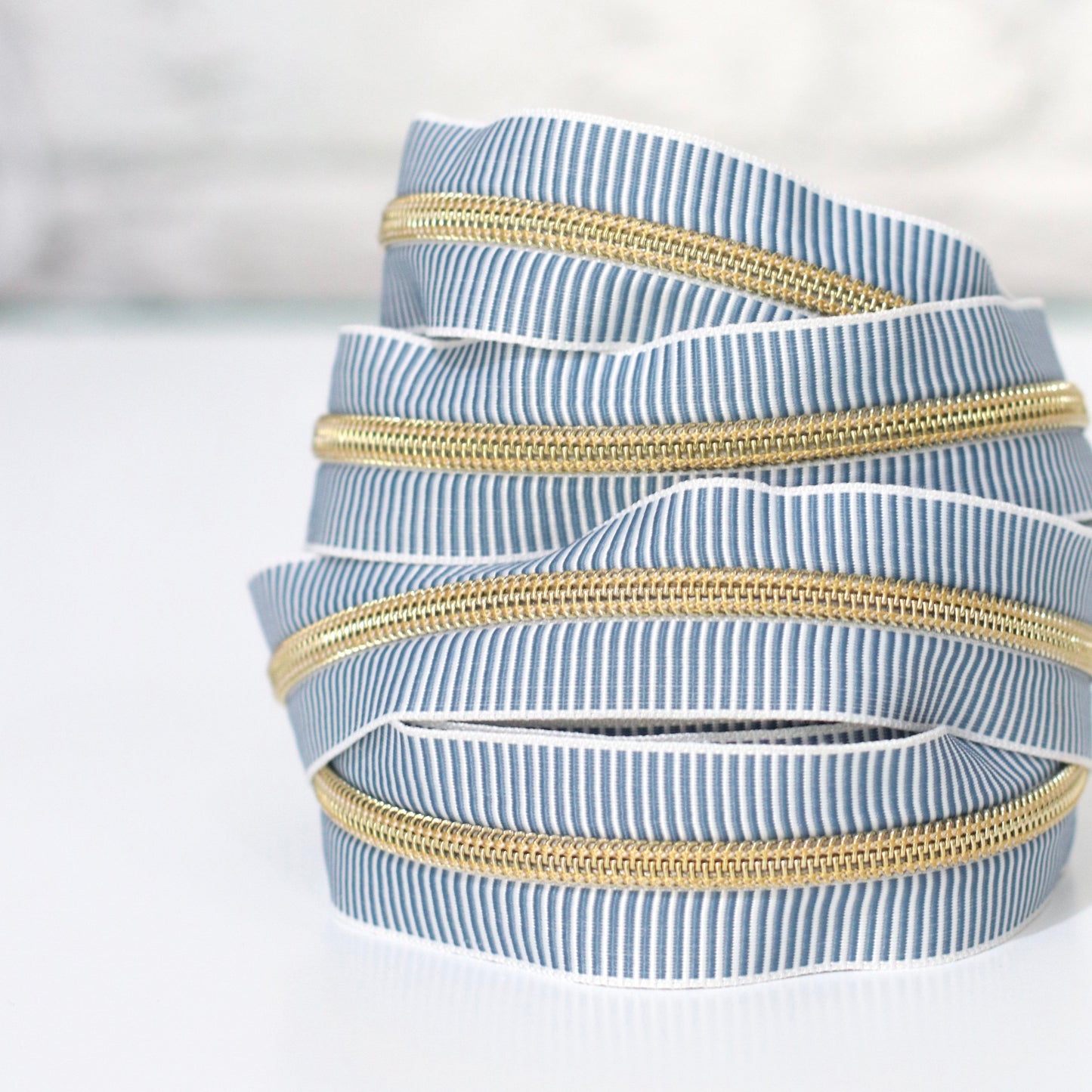 Blue Stripe + Gold | Zipper by the Yard
