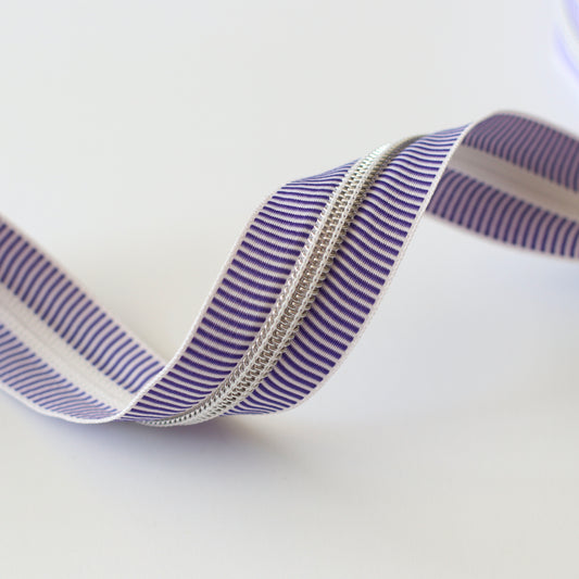 Purple Stripe + Silver | Zipper by the Yard