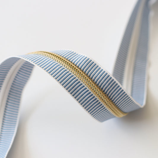 Blue Stripe + Gold | Zipper by the Yard